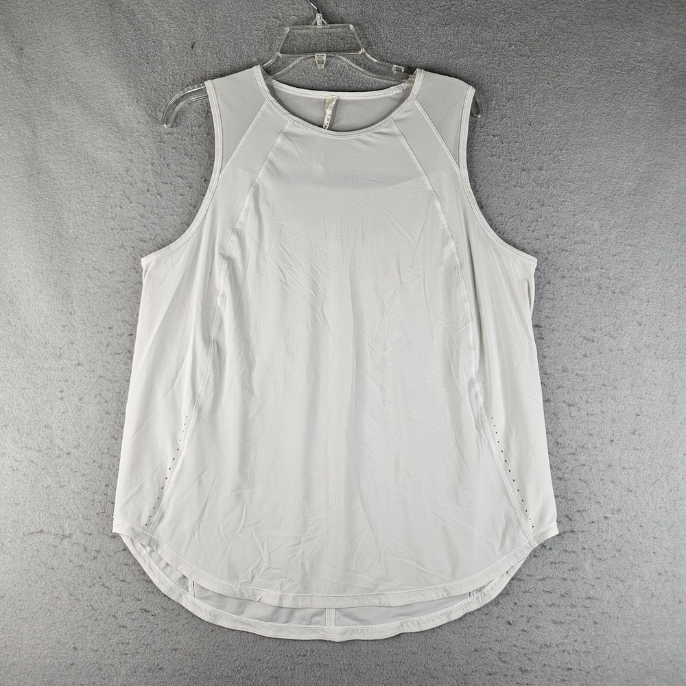 Lululemon Tank Top Womens 14 White Mesh Back High Low Hem Running Yoga Athletic